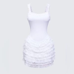 Finesse Amira Cream Ribbed Ruffle Mini Dress